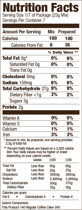 Apple Cinnamon Coffee Cake Mix Nutrition Facts
