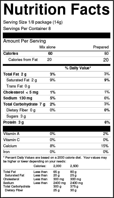 Cheesecake Mousse Mix Nutrition Facts